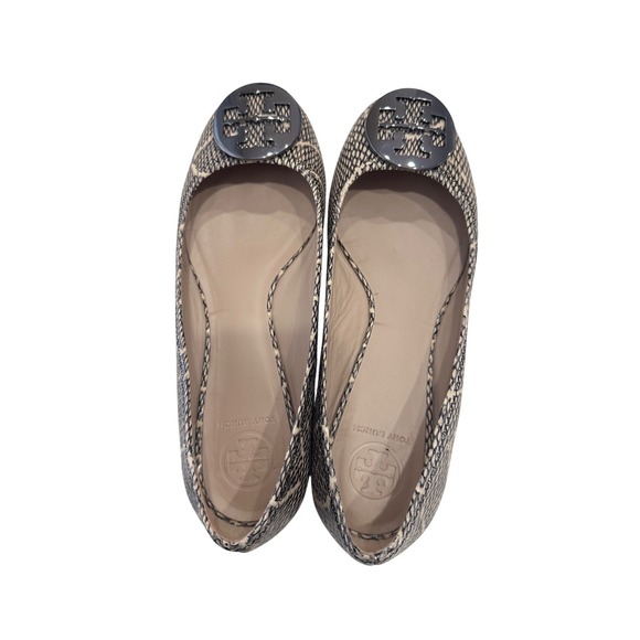 Tory Burch Shoes - Tory Burch Reva Ballet Flats Snakeskin Embossed Leather Silver Logo 8.5M